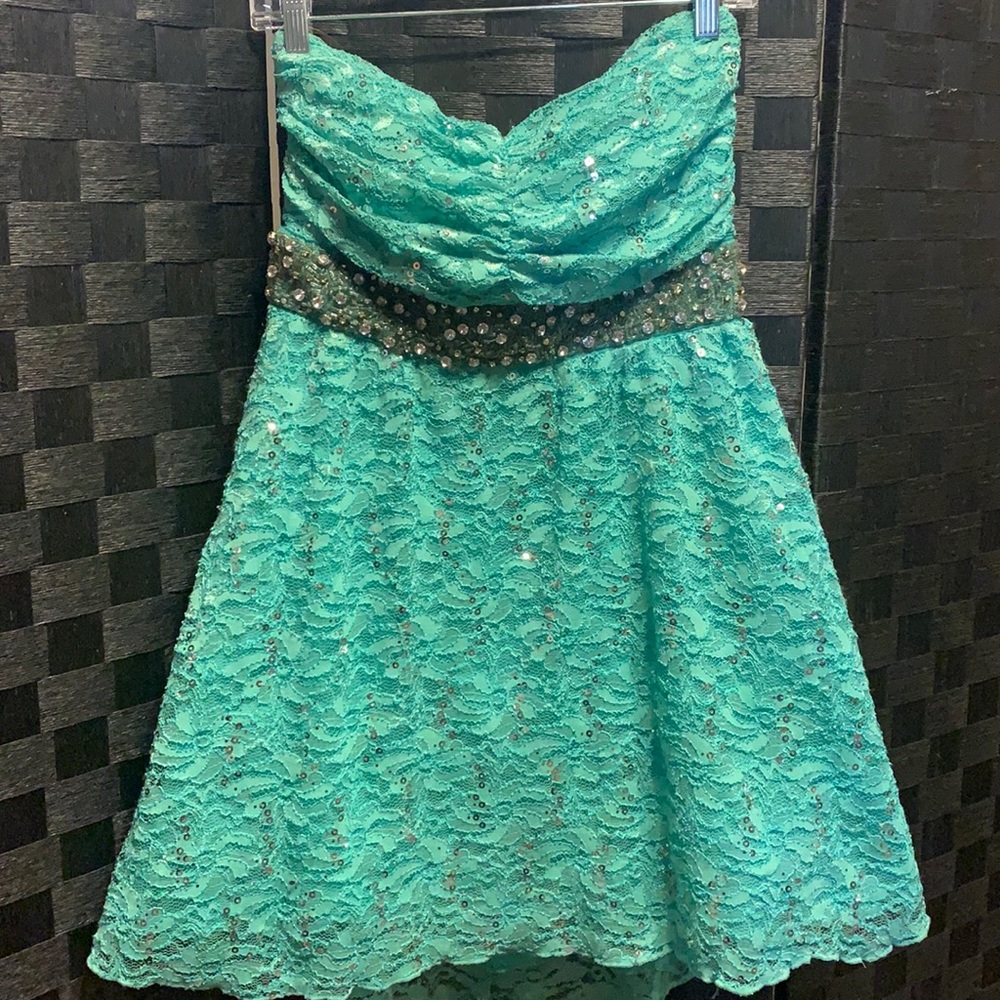 Aqua sequins mini dress